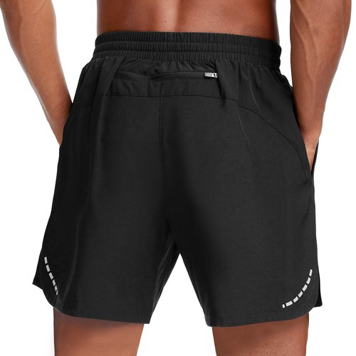 HOTSUIT Men's 2 in 1 Gym Shorts 5" Athletic Running Shorts Quick Dry for Workout with Zipper Pockets, Black, 2XL