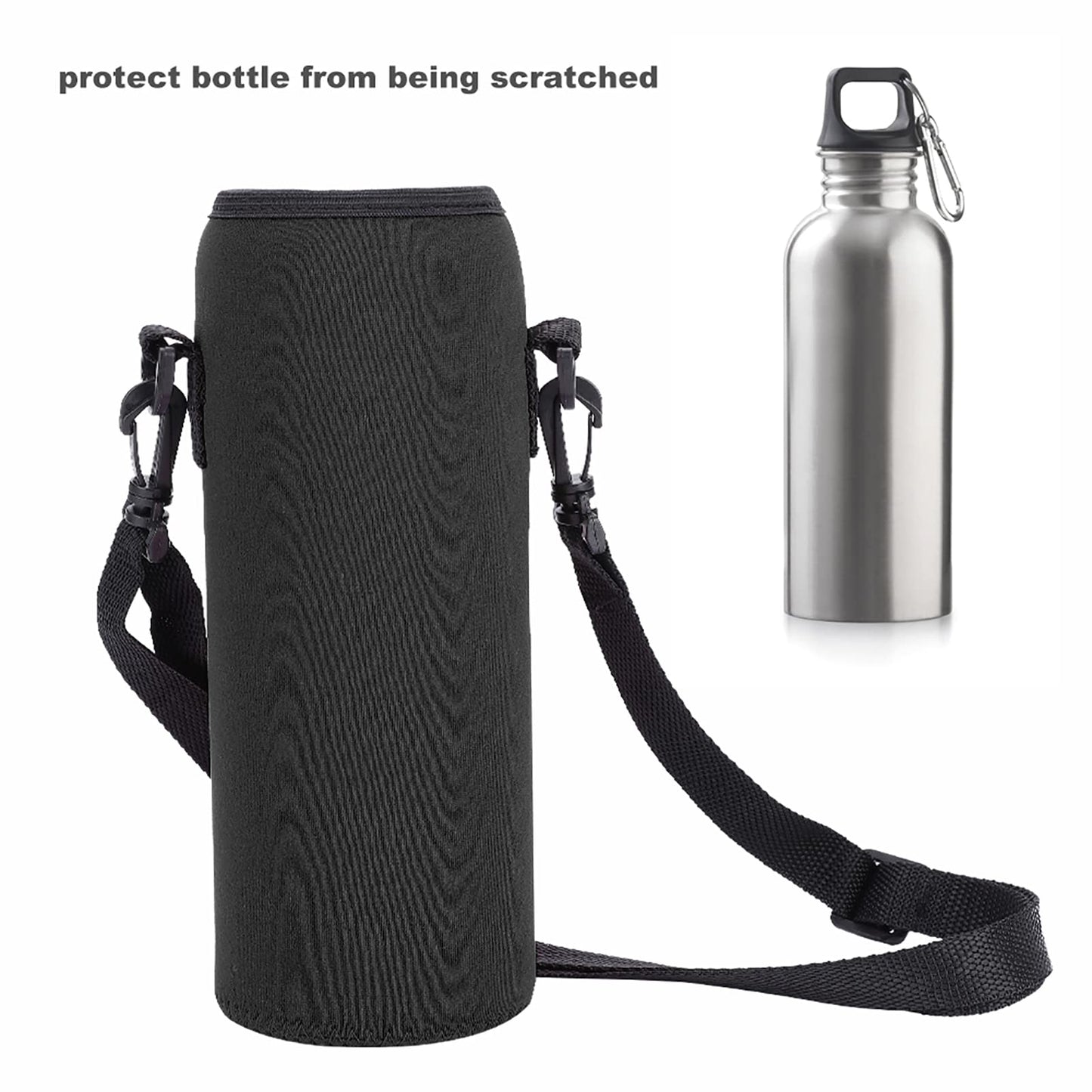 Alomejor Neoprene Beverage Carrier with Adjustable Strap, Reusable Insulated Drink Cooler 1000ml for Beverages (Black)