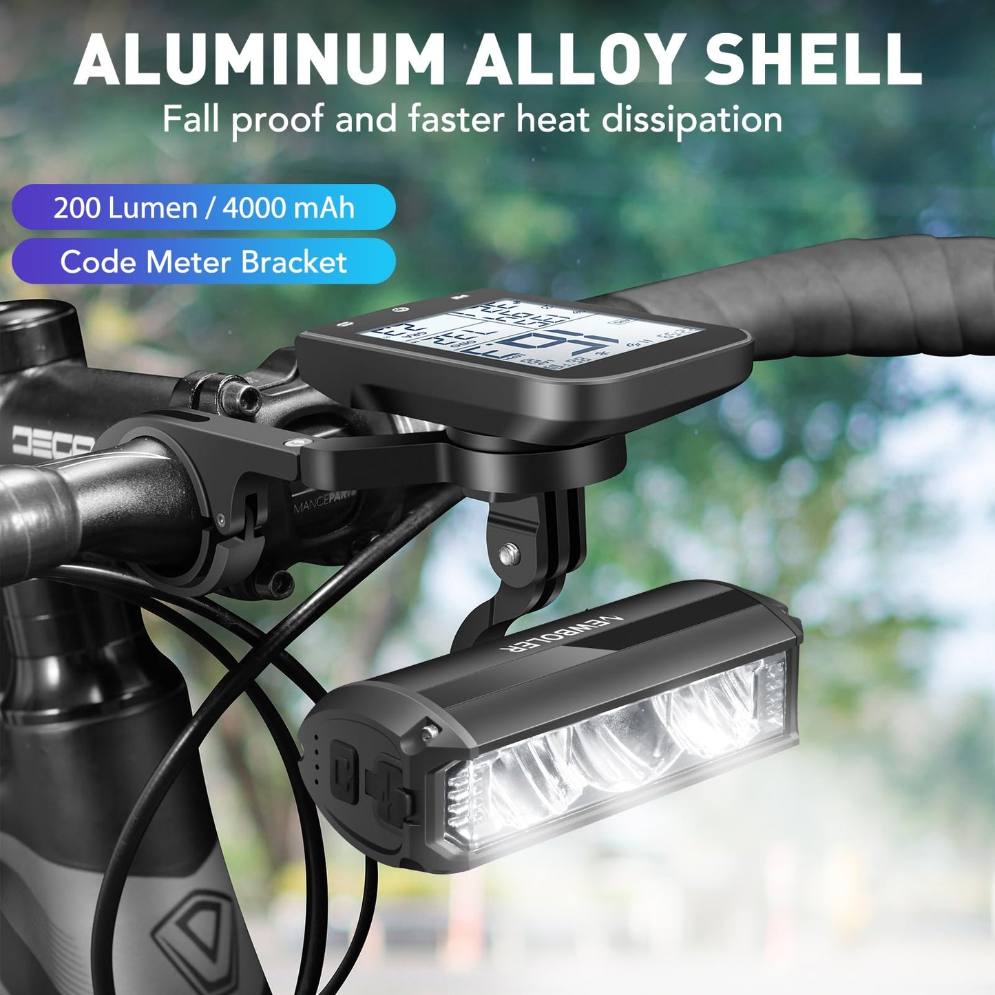 NEWBOLER Bike Lights for Night Riding - Bike Light with Bicycle Computer Mount, 3000 Lumen Bright Bike Headlight, 4000mAh Rechargeable Battery, IPX 5 Waterproof Bike Front Light