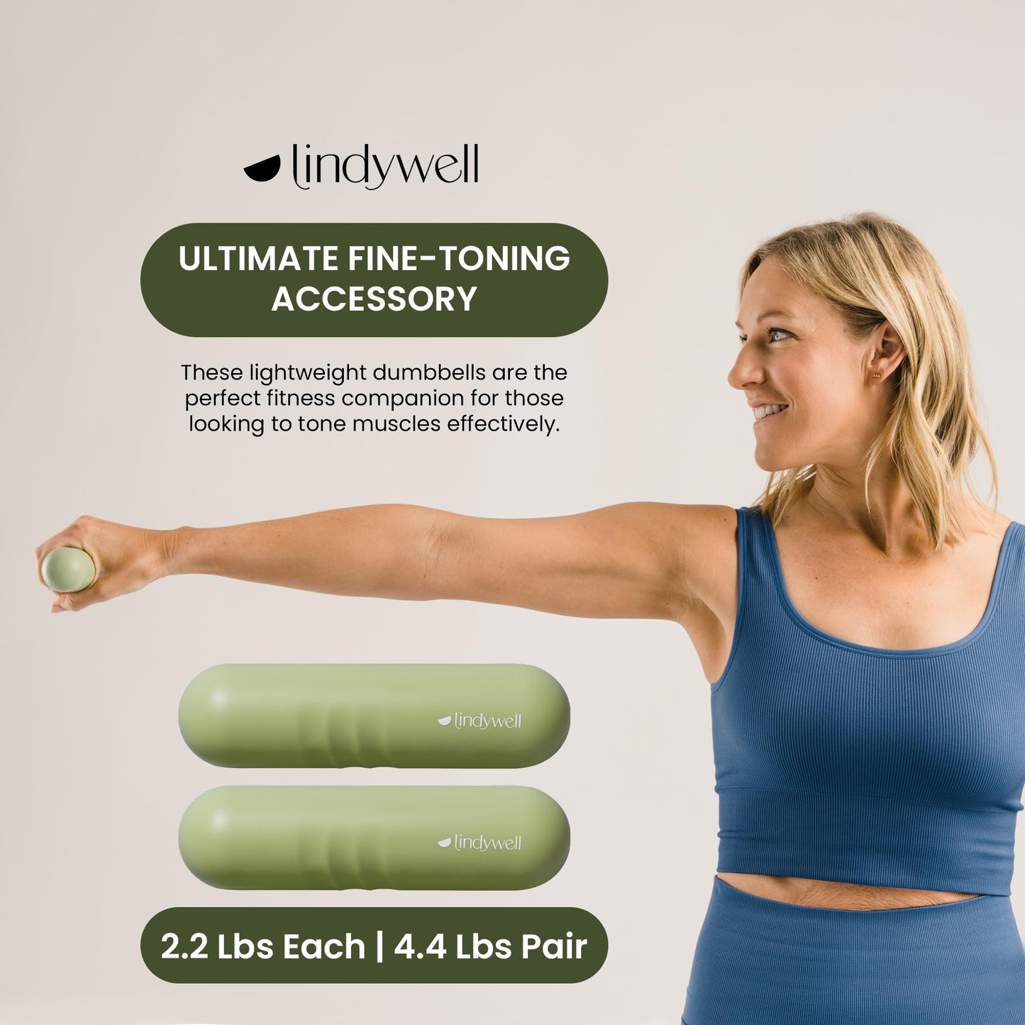 Lindywell 2 lb hand weights for women set of 2 - soft grip walking hand weights sets for women or men 2.2lbs each for fine-toning, Pilates, physical therapy, travel