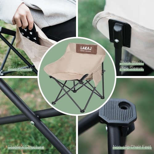 G2 GO2GETHER Portable Camping Chair, Outdoor Folding Chair, Oxford Cloth Backpacking Chair with Aluminum Frame,264lbs Support,No Installation Required(Khaki Cotton Padded,2 Pack)