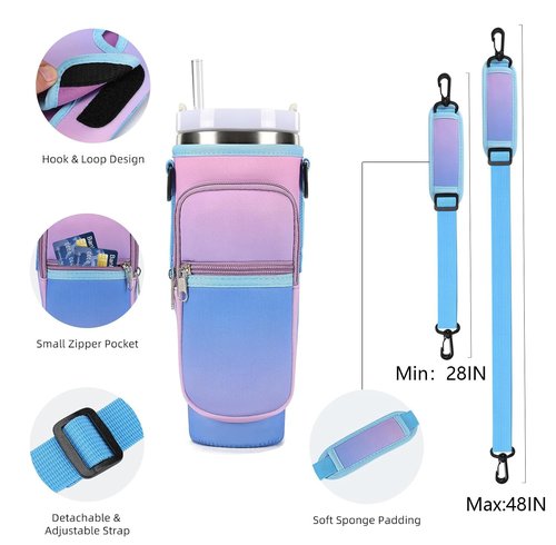 SANNADADOWater Bottle Carrier Bag with Phone Pocket for Stanley 40oz Tumbler Simple Modern Tumbler with Handle 40oz Tumbler Carrier With Strap Stanley Accessories (Gradient Purple)