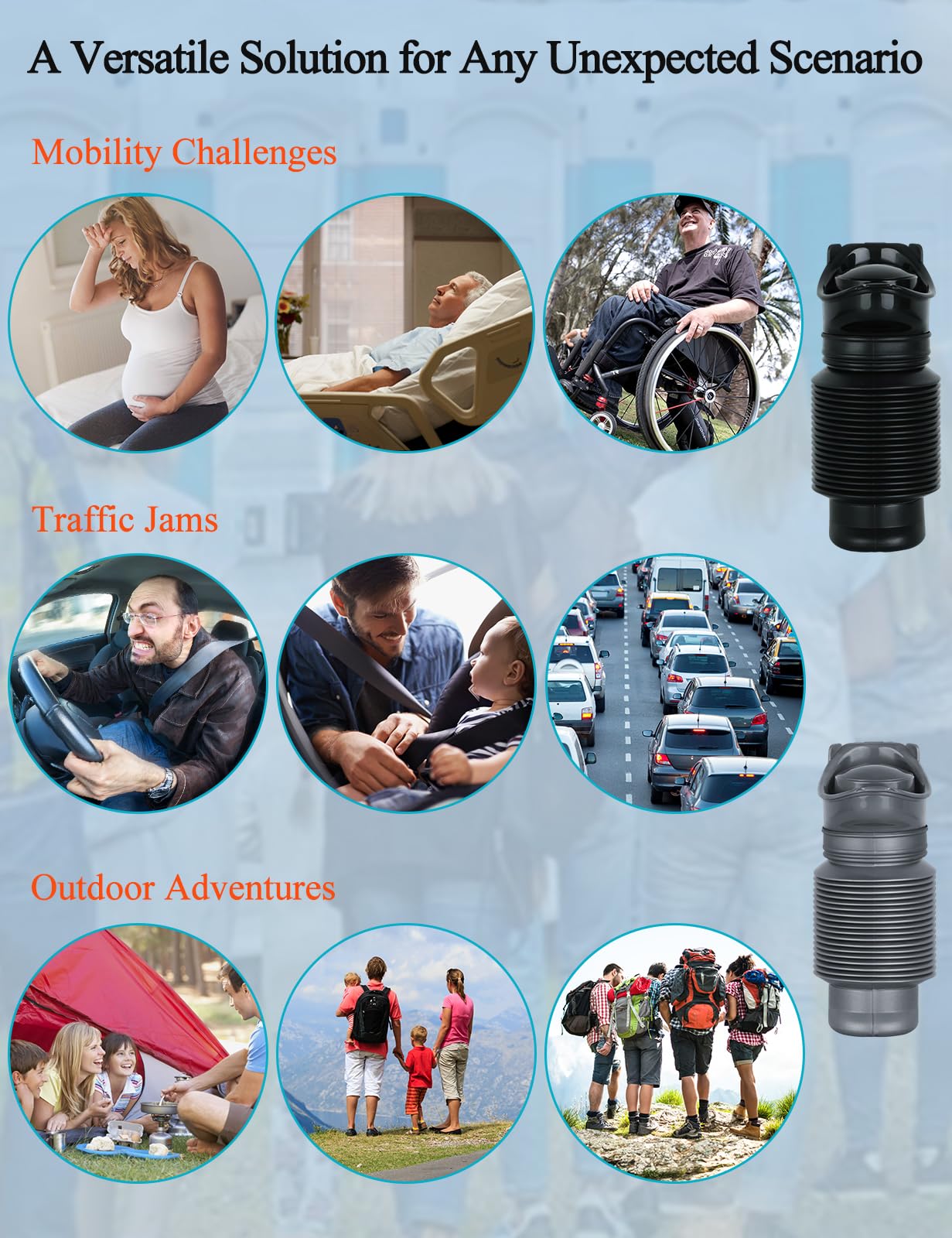 2-Pack 750ml Leakproof Collapsible Pee Bottle for Men with 20 Disposable Black Bags, Reusable Travel Urinals for Men Car, Portable Men's Pocket Toilet for Outdoor (Charcoal Black & Charcoal Grey)