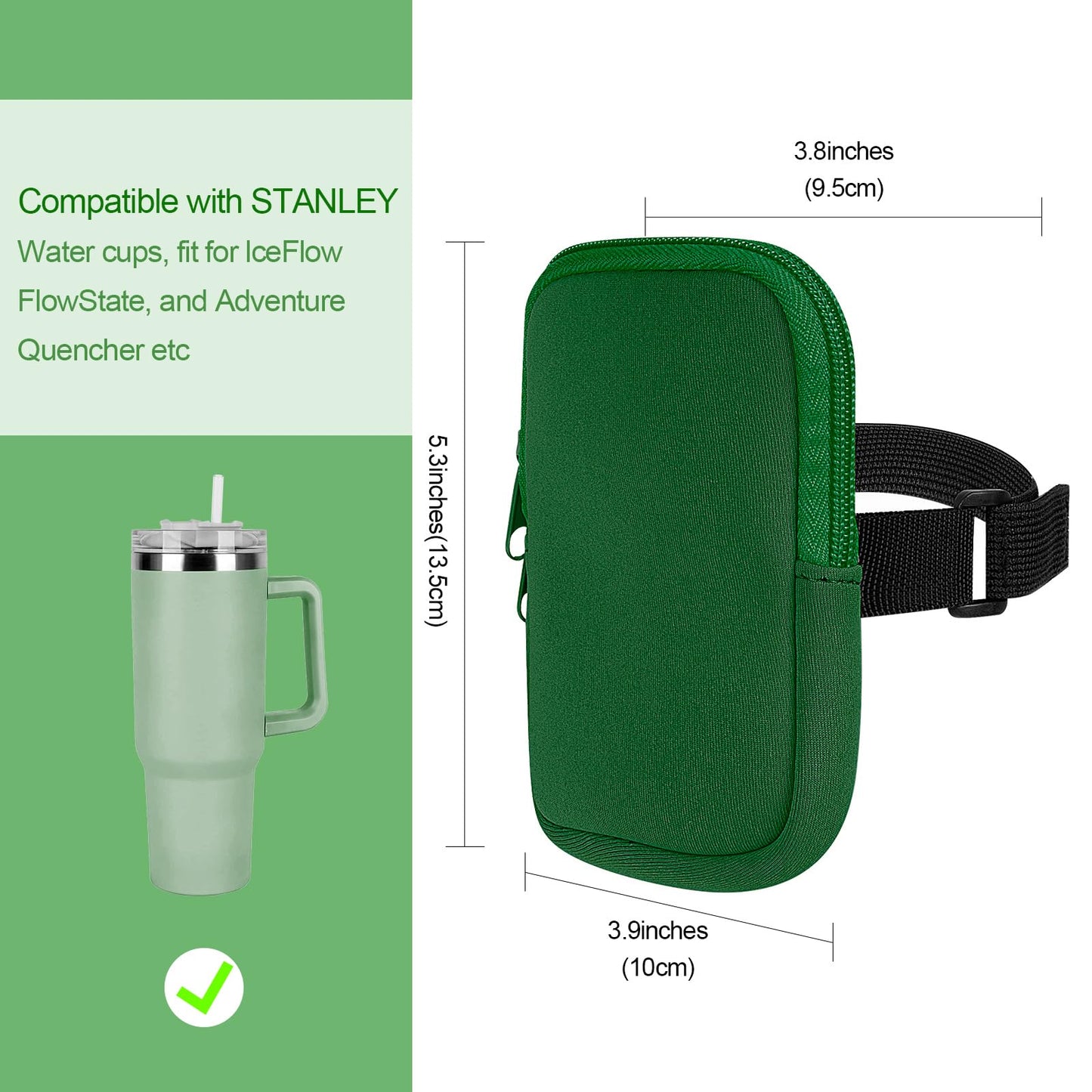 Water Bottle Pouch, Running Cup Belt Bag Compatible With Stanley Quencher Adventure 40oz & IceFlow 20oz 30oz, Fanny Pack Fit for Gym, Jogging (Alpine)