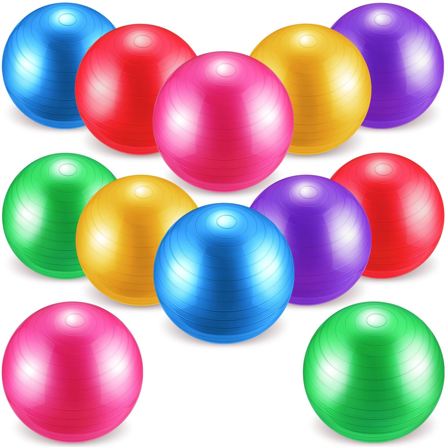 Junkin 12 Pcs Yoga Balls Bulk Large Exercise Ball 24.6 Inch Pilates Ball Exercise Equipment Heavy Duty Stability Ball Chair with Pump for Physical Balance Fitness Gym Stretching(Classic Color)