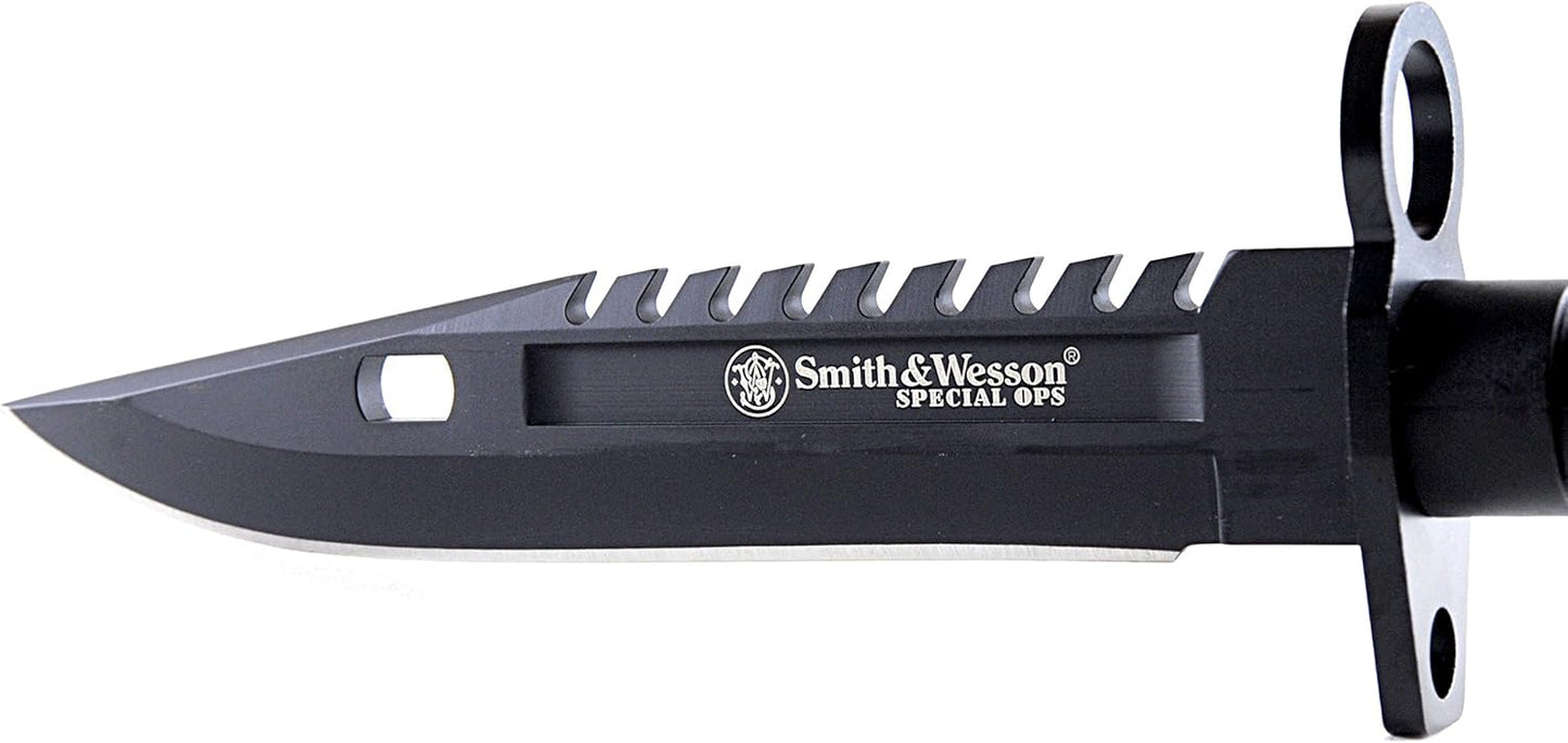 Smith & Wesson SW3B 12.8in S.S. Fixed Blade Knife with 7.8in Bowie Blade with Notched Spine and Nylon Fiber Handle for Outdoor, Tactical, Survival and EDC