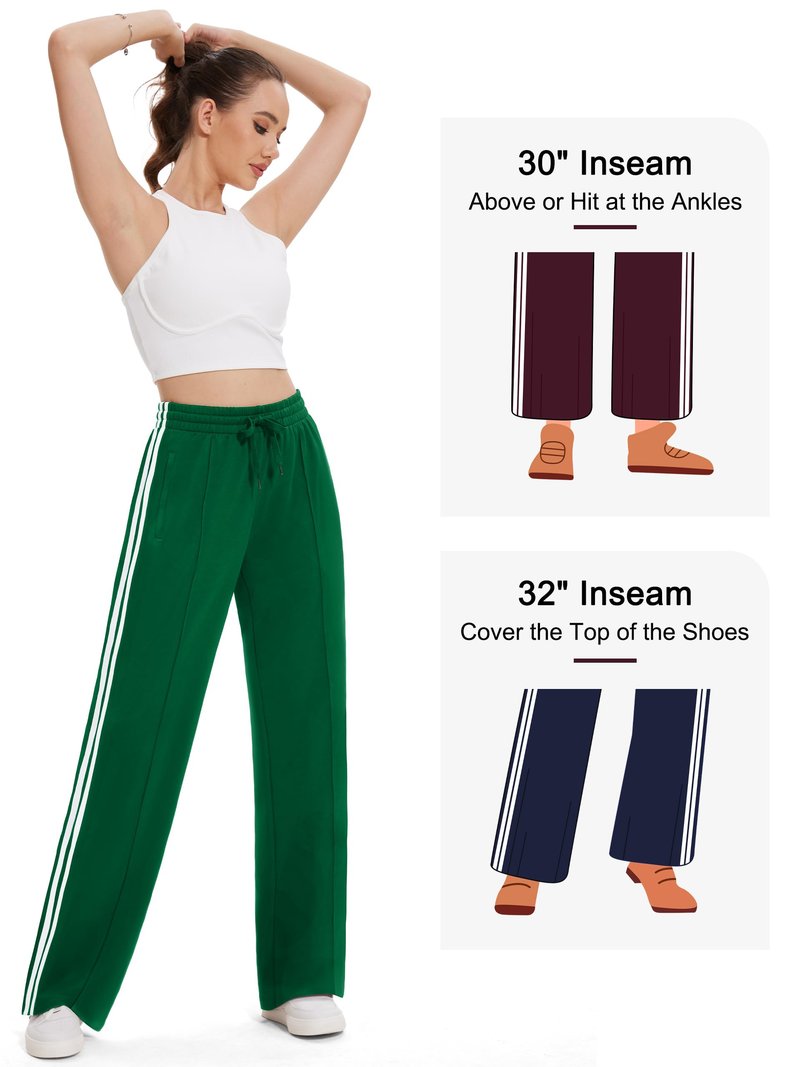 Tapata Tall Women 34" Inseam Warm Up Track Pants Wide Leg Sweatpants Lightweight Side Stripe Ladies Slacks Workout, Green, S