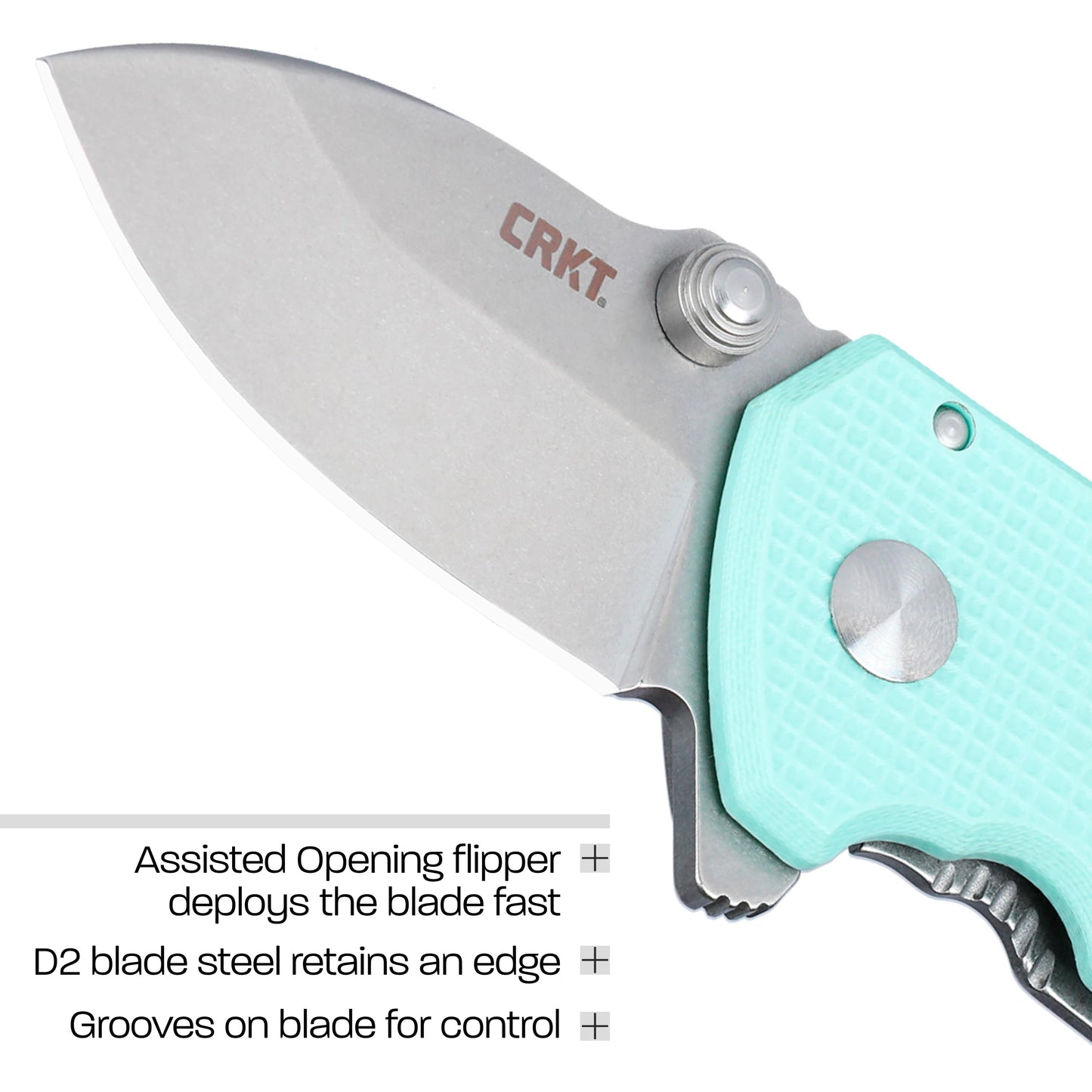 CRKT Squid Compact Everyday Carry Assisted Folding Knife with Frame Lock: D2 Plain Edge Blade, G10 Handle, Pocket Clip, 2485B