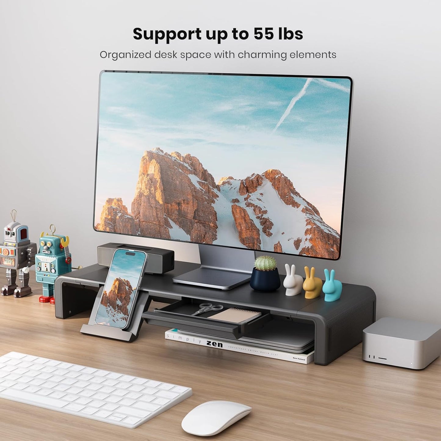 Monitor Stand Riser, Klearlook Foldable, Height Adjustable Computer Stand, Desk Shelf Riser with Storage Drawer &Tablet Phone Stand for Desktop, Laptop (White)