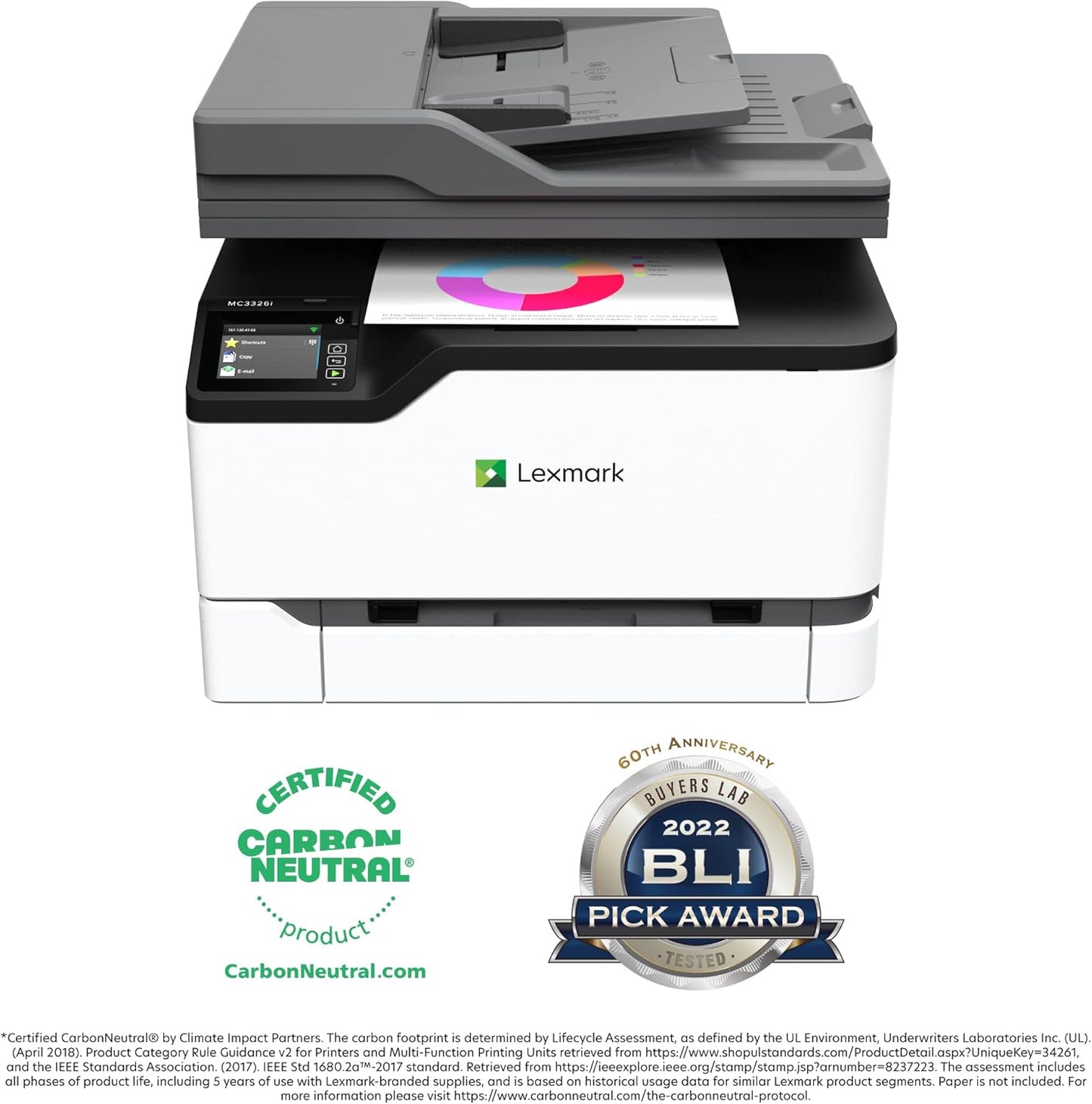Lexmark CX331adwe Color All-in-One Laser Printer with Touchscreen, Office Scanner Copier Laser, Mobile Ready, Auto Duplex Printing & Analog Fax, Wireless, White, 26 ppm Mono/Color, 600 dpi (40N9070)