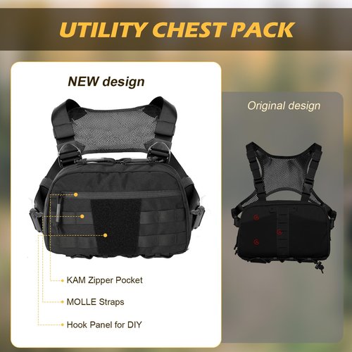 FEIWOOD GEAR Chest Pack Bag for Men, Tactical Concealed Carry Chest Pack with MOLLE,EDC Pouch Bag for Workouts, Running, Cycling, Hiking