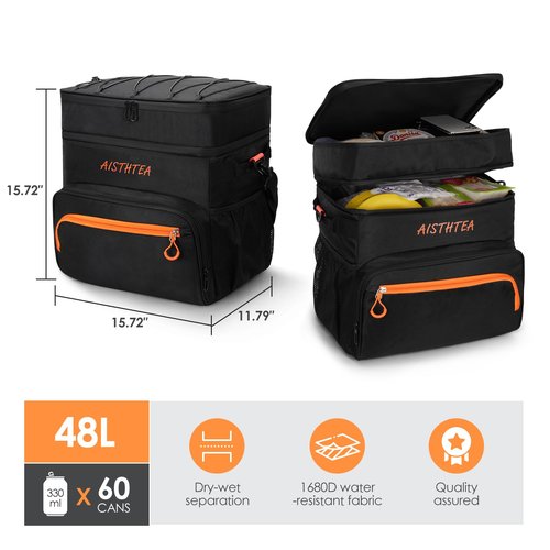 Rolling Cooler with Wheels and ππππ Handle, ππ+ Can Leakproof Soft Sided Travel Cooler, Double Deck & Enhanced Stability Wheeled Cooler, Insulated Cool Bag for Camping,Grocery,Beach,Outdoor