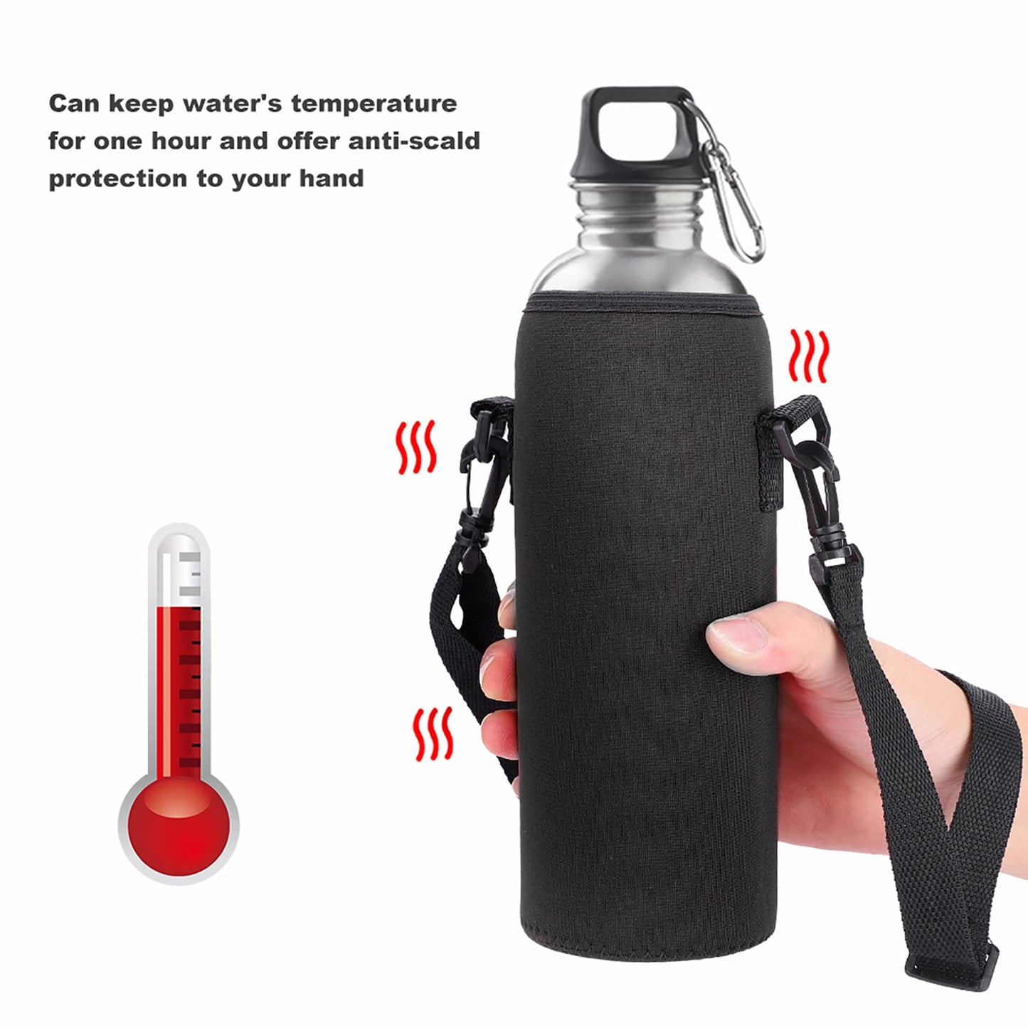 Alomejor Neoprene Beverage Carrier with Adjustable Strap, Reusable Insulated Drink Cooler 1000ml for Beverages (Black)