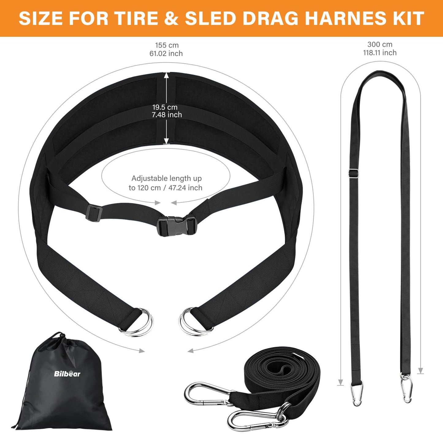 Bilbear Sled Pulling Belt,Adjustable Sled Training Waist Belt,Belt for Pulling,Weight Sled Pull Belt for Tire Pulling,Squat,Leg Muscles Strength Training,Resistance Training,Core Power Workout (Black)