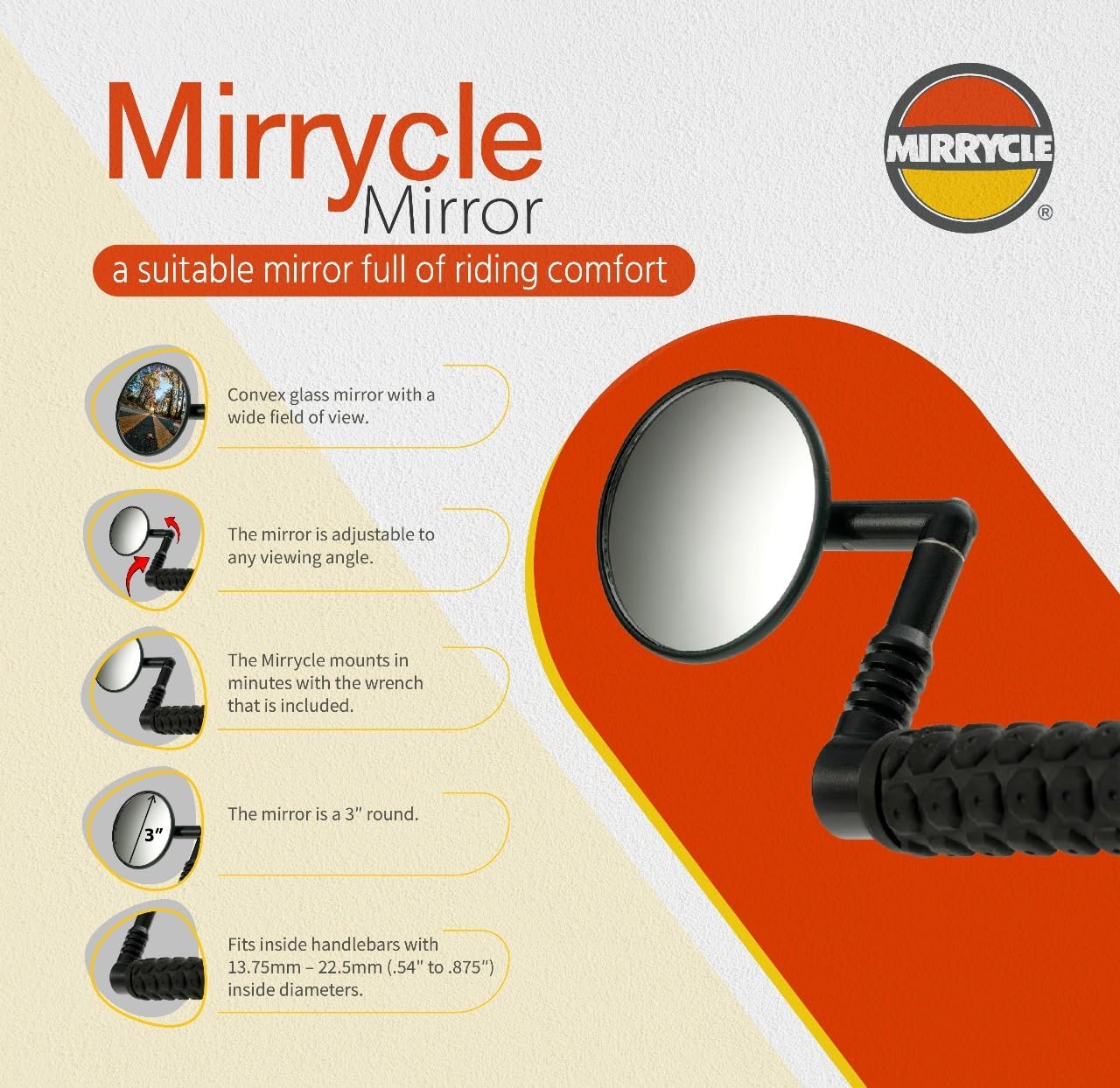 Mirrycle MTB Bar End Mountain Bicycle Mirror, Black