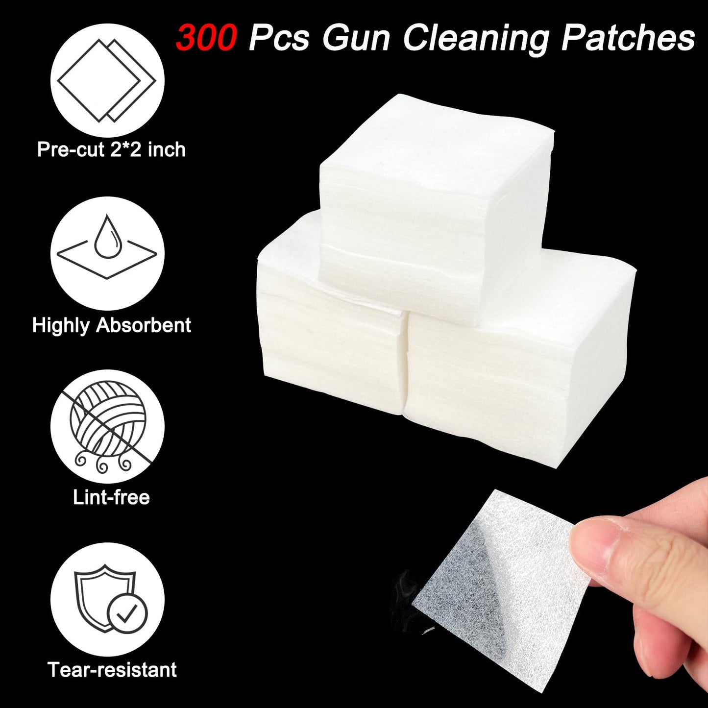 Gun Cleaning Supplies - 2x2'' Gun Cleaning Patches and 6''Gun Cleaning Swabs Set - Handgun, Shotgun, Pistol and Rifle Cleaning & Maintenance Kit