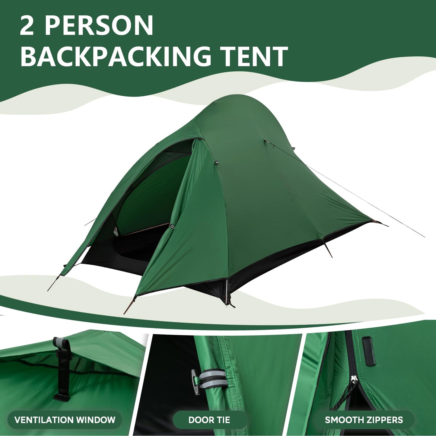 2-Person Lightweight Backpacking Tent - Waterproof Tent for Two Person, Ultralight Camping Tent for Outdoor, Easy Setup for Sports, Hiking, Travel by Croosseoutdoors