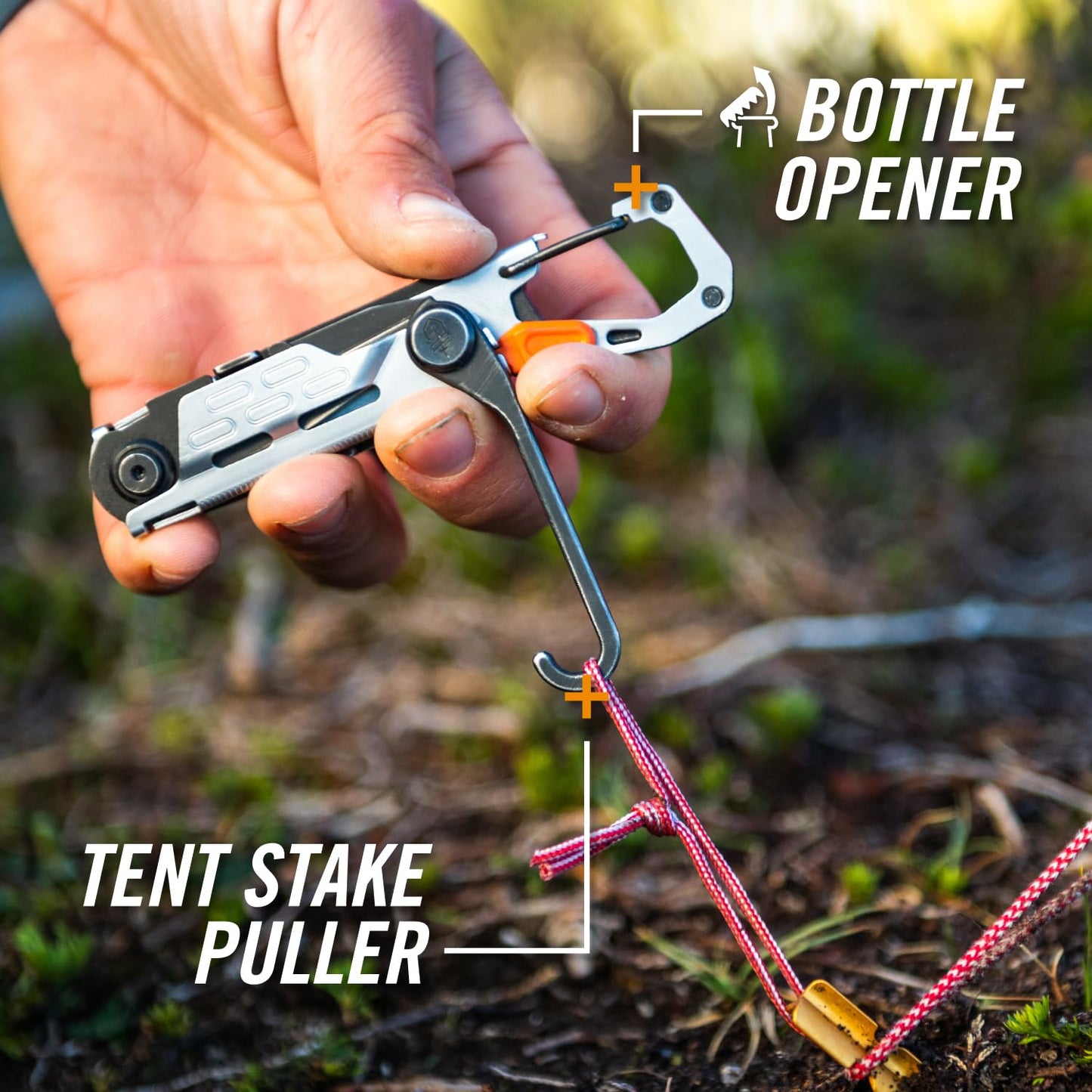 Gerber Gear Stake Out 11-in-1 Multi-tool - 2.2" Plain Edge Blade, Tent Stake Puller, Carabiner Carry - EDC Gear and Equipment - Bronze