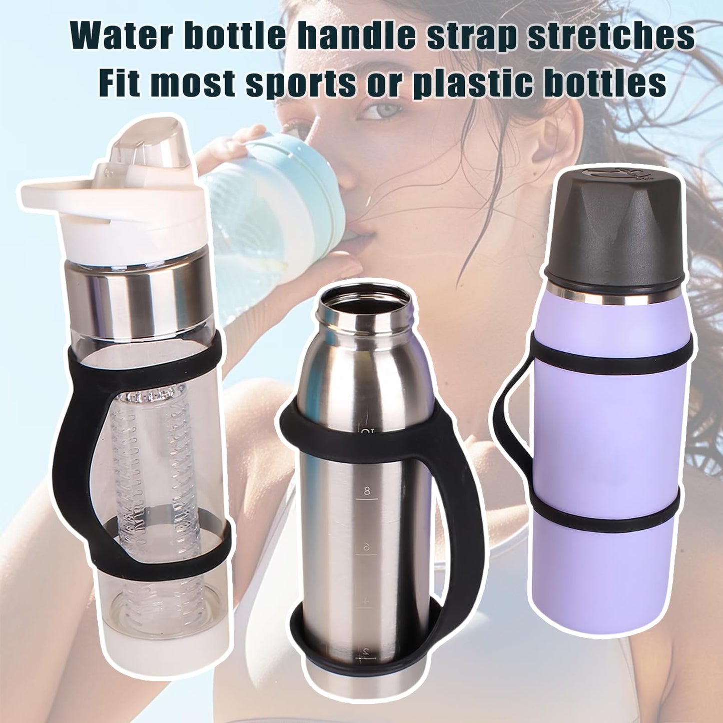 2 Pcs Water Bottle Carrier Grip Water Handle Grip Portable Silicone Band Holder Strap Handheld Water Bottle Handle Strap Soft Silicone Non-Slip Carrier Grip for Bike Gym or Jogging