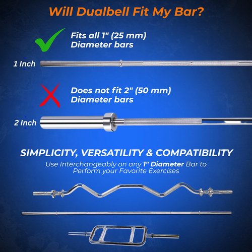 DUALBELL Superset Dumbbell Converters- for 1" bars- hold up to 500lbs- Dumbbell to Barbell Adapters -Connect dumbbells to a 1" standard diameter bar to use in place of weight plates (Black)