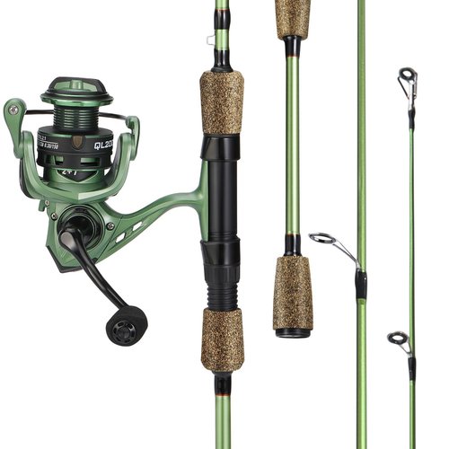 One Bass Fishing Rods Combo, 30-Ton Carbon Fiber Blanks Spinning Rods,5.2:1 Gear Ratio Fishing Reel, 2-Piece with Rubber Cork Handle- 6'0" with QL2000