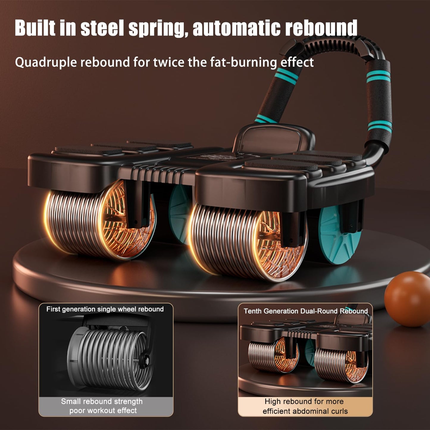 2025 New Ab Wheel Roller with Elbow Support - Automatic Rebound Abdominal Wheel Roller, The Upgraded Four-wheel Abdominal Wheel Core Workout Equipment Home Gym Abs Machine (Blue)
