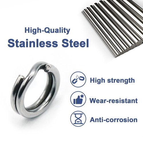FishTrip Split Rings Fishing 50Pcs - Stainless Steel Heavy Duty Split Ring Pliers Saltwater Treble Hooks Terminal Tackle Connector (Size 4)