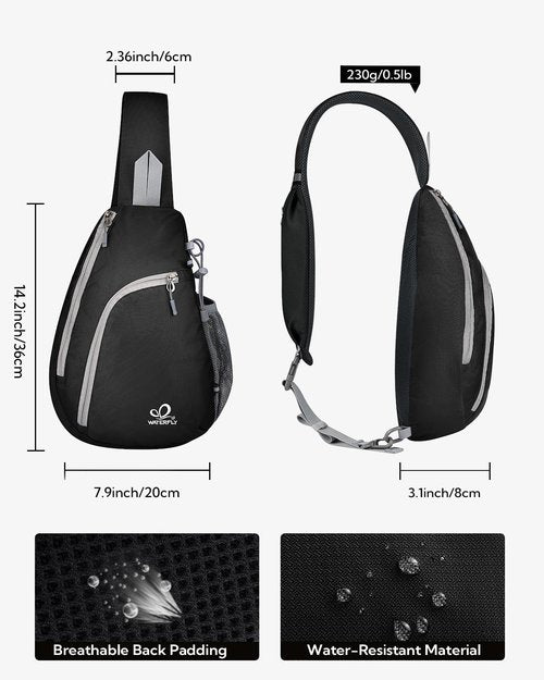 WATERFLY Crossbody Sling Bag Small Water Resistant Backpack Lightweight Shoulder Chest Daypack for Men Women Hiking Travel