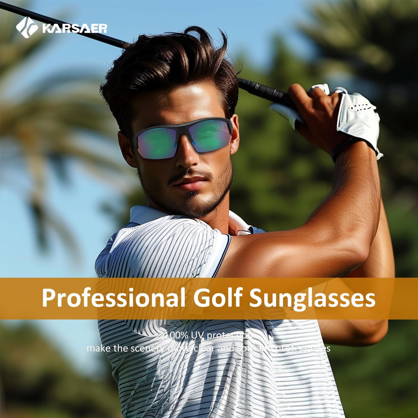 Karsaer Verde Golf Wrap Semi-Rimless Ball Finder Sunglasses for Men Women,Ideal for Golfing,Running,Cycling,Pickleball,with UV402 Protection Shades