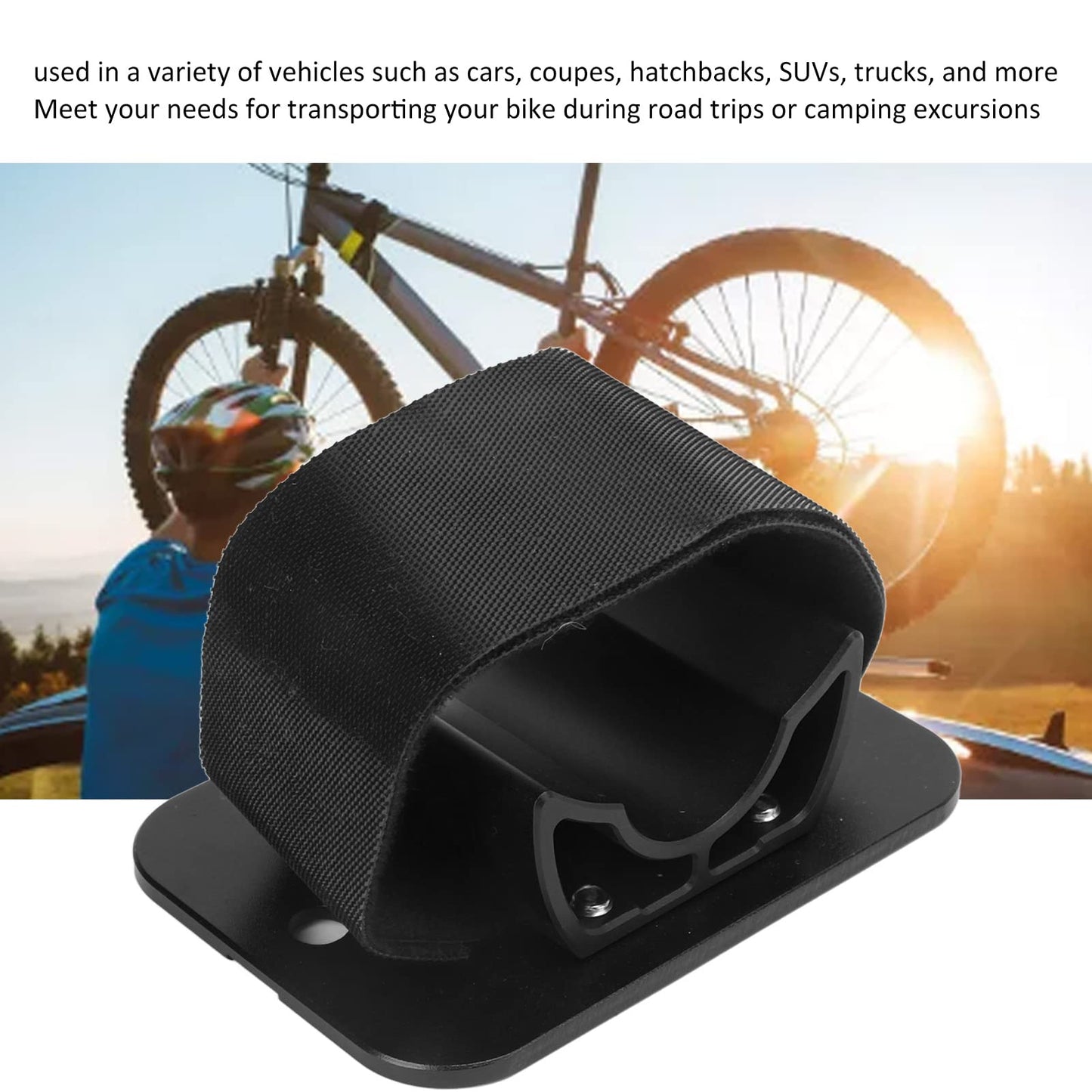 Car Roof Bike Rear Wheel Bracket, Aluminum Alloy Wear Resistant Rooftop Mount Bicycle Holder, Rack Mount, Road Tire Holder Carrier Fits Mountain Bikes, Bicycles EBikes (Black)