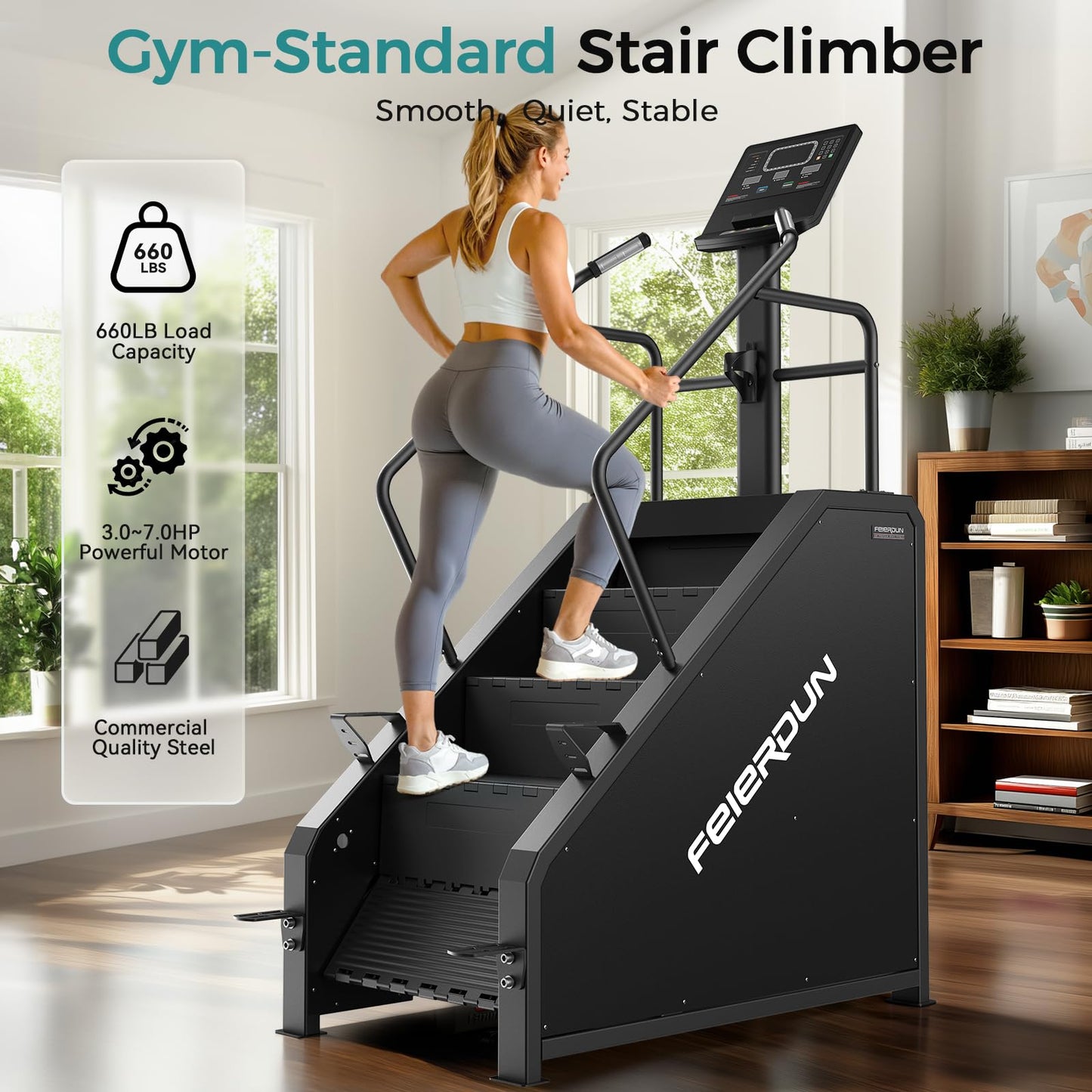 FEIERDUN Stair Climber, Commercial Grade Stair Stepper with LCD Screen, Stepmill Exercise Machine with 15 Speed Levels for Cardio and Lower Body Workouts, 660LBS Capacity, 24-164 Steps/Minute