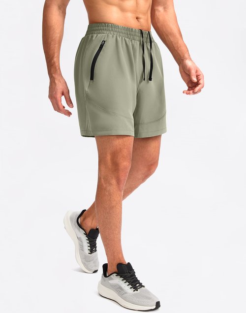 Pudolla Men's Running Shorts 5" Lightweight Gym Shorts for Men Workout Athletic Casual with Zipper Pockets(Grey Sage Medium)