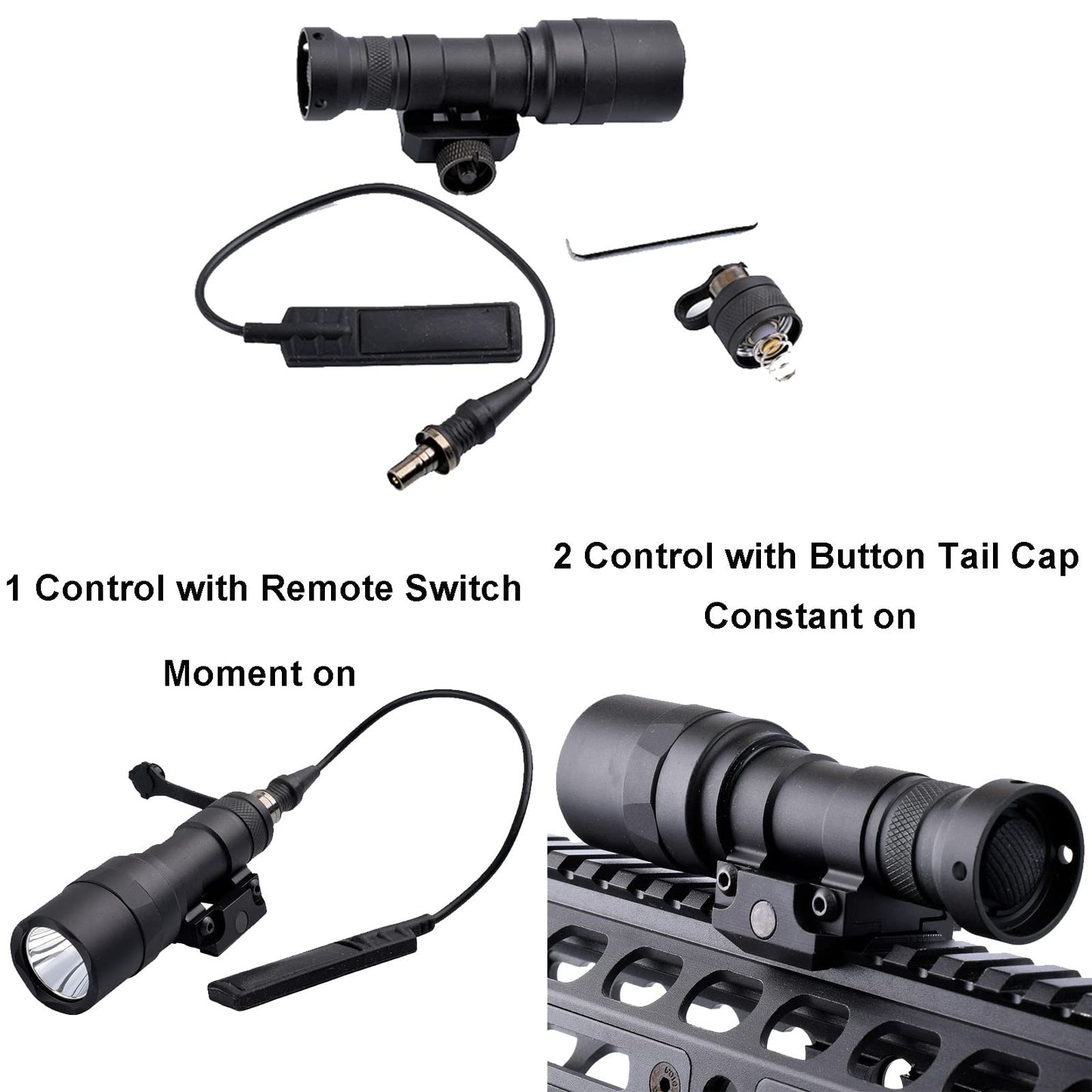 KECPVLI Tactical LED Mini Scout Weaponlights Single Mode Hunting Light with Pressure Switch and Rifle Mount Black