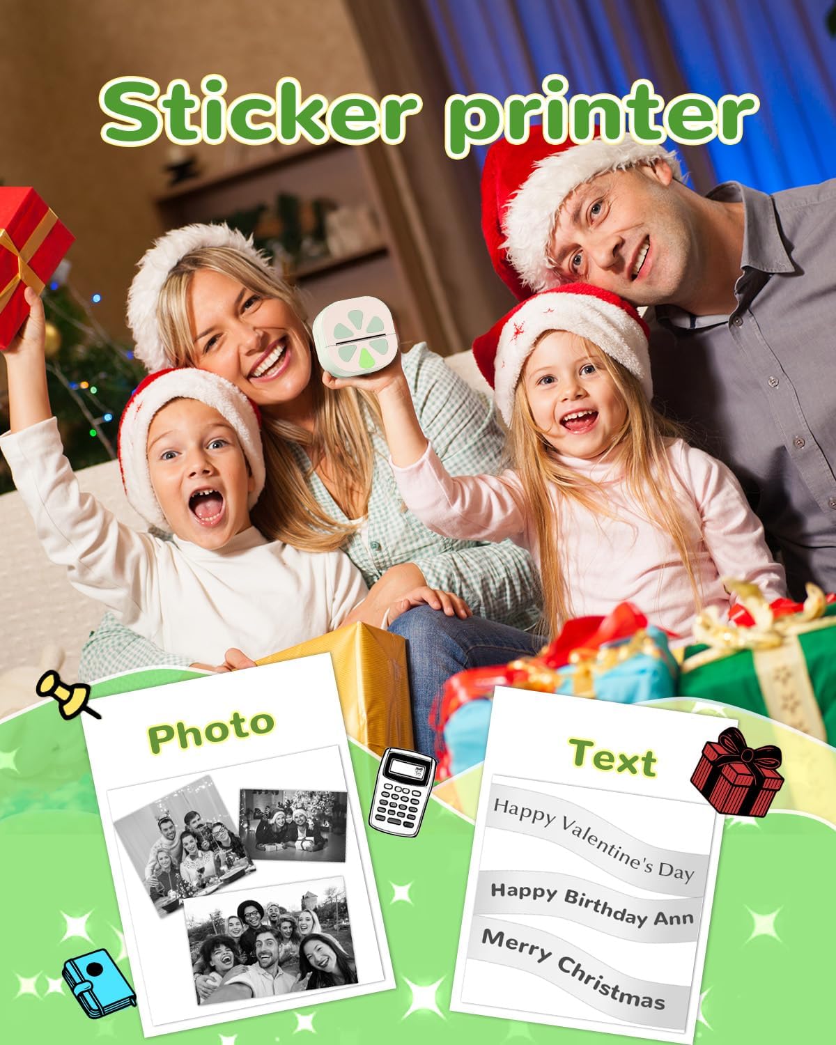 Sticker Printer, Print Pods Mini Printer, Bluetooth Thermal Sticker Maker Machine with 3 Rolls Paper, Print Pod Mini Printers for iPhone, Impresora Portátil for Study Note, Journal, DIY, Kids Gift