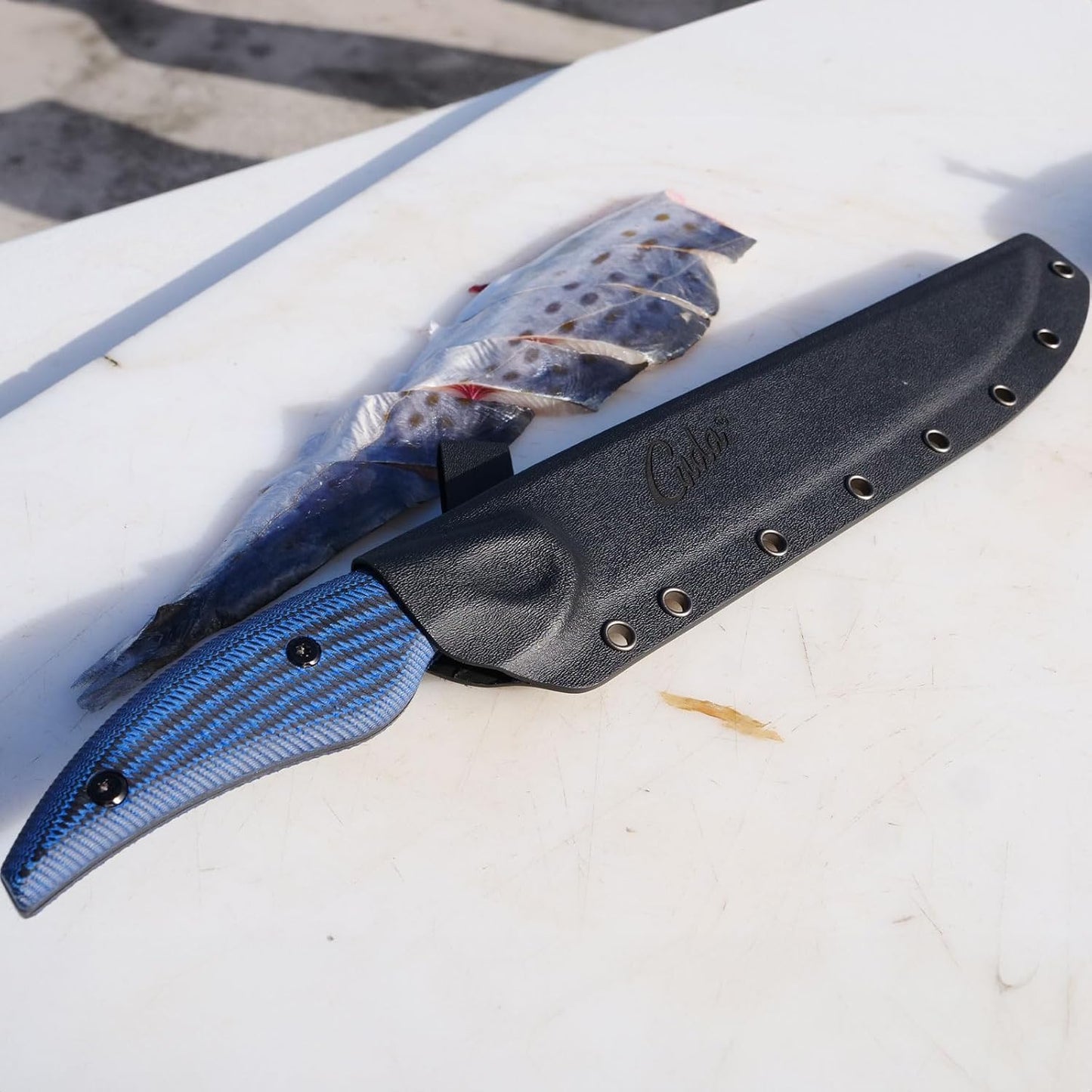 Cuda 9" Serrated Professional Saltwater Corrosion Resistant Stainless Carpenter Steel Fish Filleting Knife with Hard Molded Sheath Included