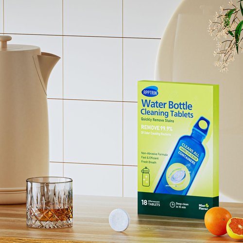 apptrin Water Bottle Cleaning Tablets, 18 Pack Bottle Clean Tablet Hydration Bladder Cleansing Tablets for Hydration Bladder, Water Bottle, Individually Packed, Mint Flavor