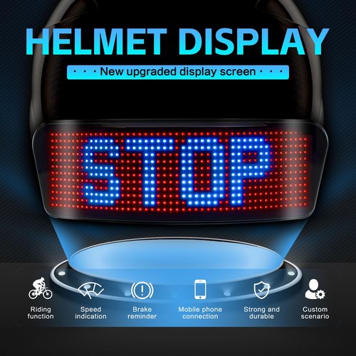 Smart Led Motorcycle Bike Cycling Helmet Display Sceen Light with Turn Signals Light,Speedometer,Programmable APP,Customizable Patterns Display Helmet Light Display Sceen for Night Ride,Waterproof