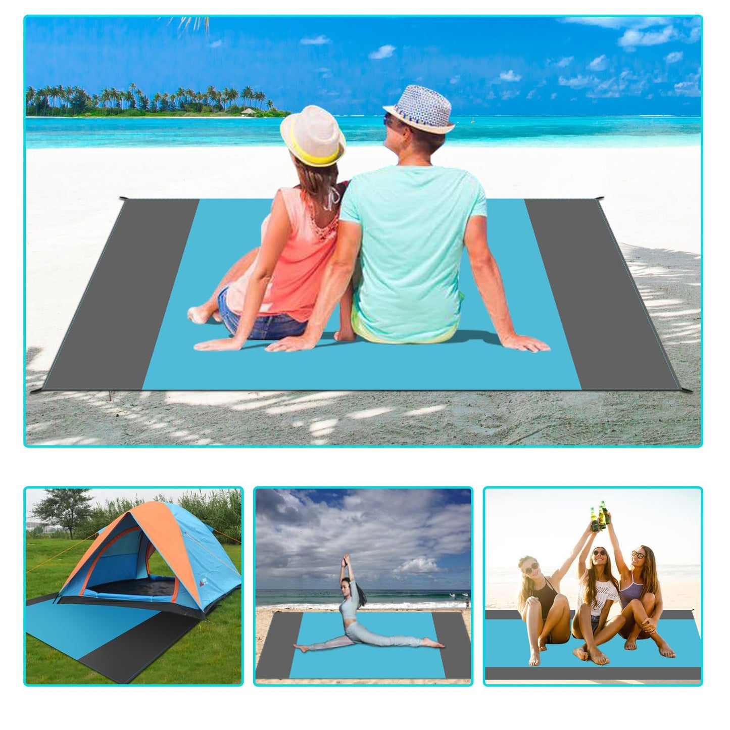 Waterproof Camping Tarp Lightweight Multifunctional Tent Footprint for Camping, Hiking Backpacking, Compact Tent Tarp Ground Sheet Mat for Ground or Under Tent (Blue, 55.1" x 78.7")