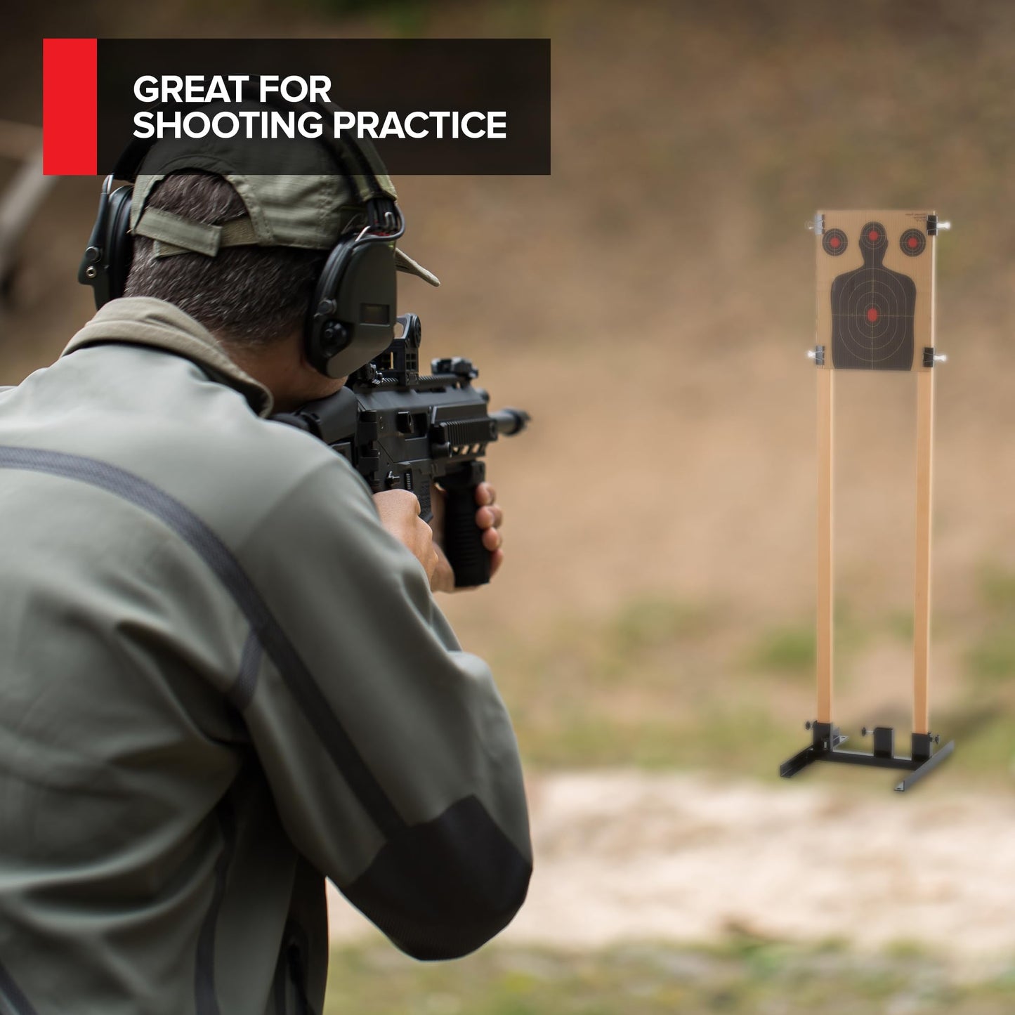 (1 Pack) Steel Target Stand Base for Paper Silhouette Shooting Targets, 8” - 24” Adjustable Width, USPSA/IPSC - IDPA Practice, Includes 2 Cardboard Targets for Shooting