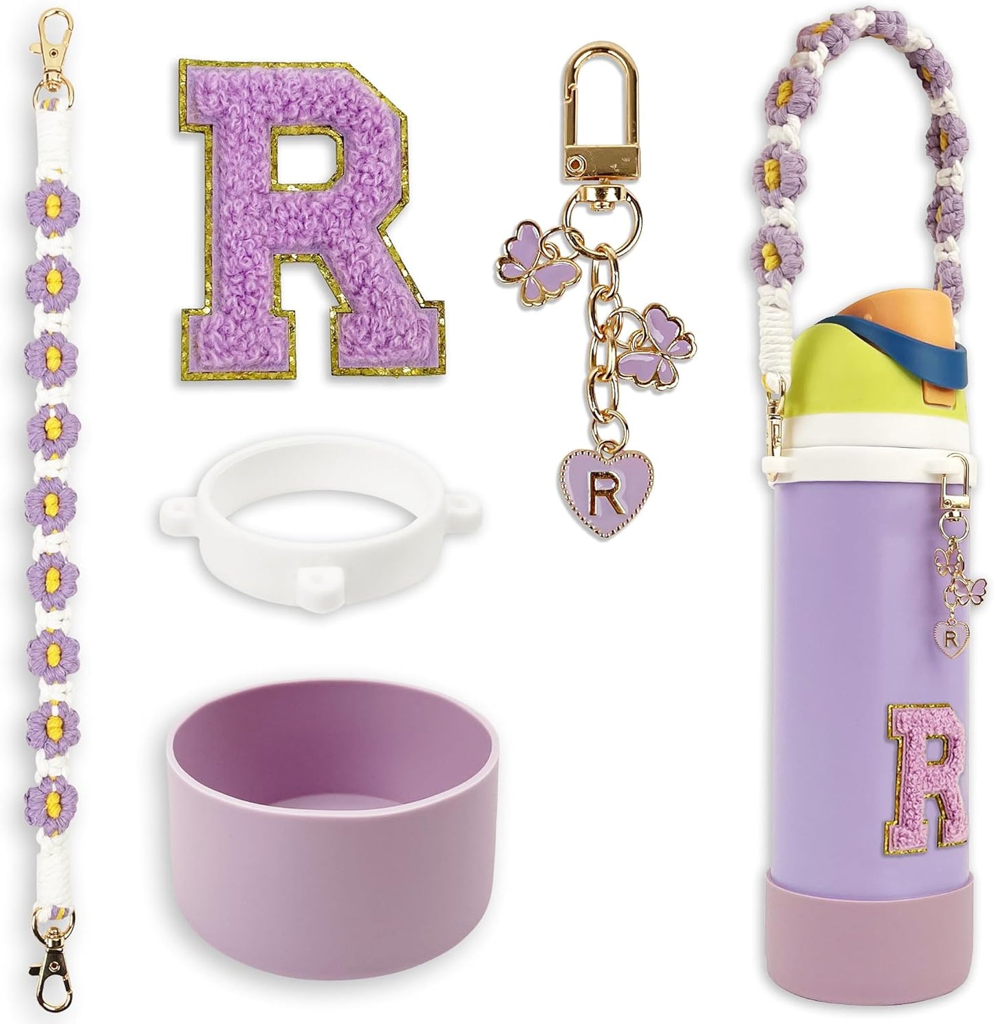 Silicone Boot Monogram Set for Owala Water Bottles | Cute Pink & Black Accessories