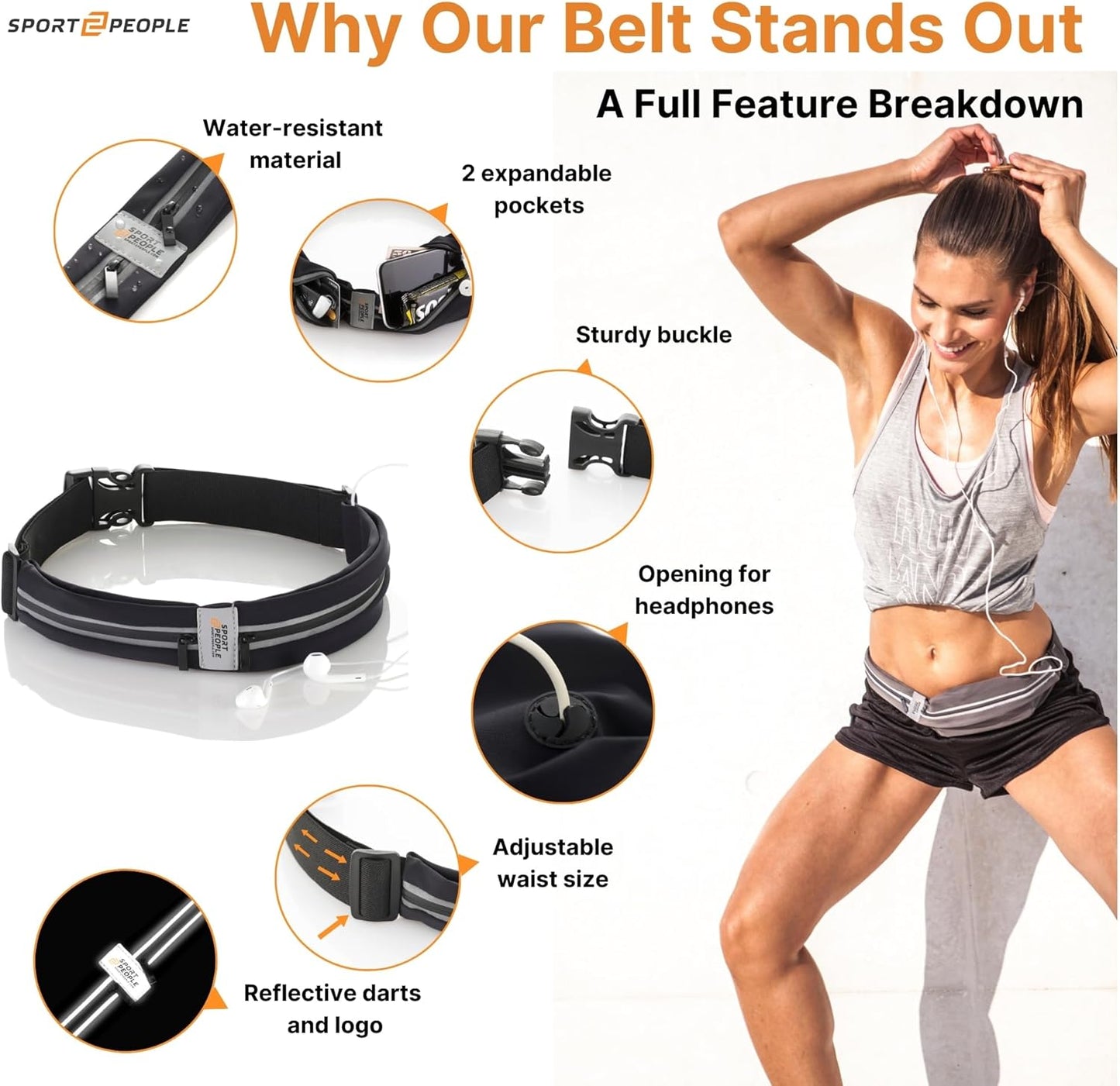 Slim Running Belt for Women and Men, Waterproof Phone Holder for Running, Reflective 2-Pocket Waist Pack for Storing Runnerโs Essentials Safely, Runnerโs Fanny Pack, Money Belt Fits Most Phones