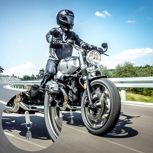 CTZSR Motorcycle Bell Guardian Angel - Good Luck Charm Gift For Rider Men Kids Friends With Gift Box, Legend Card, Keychain And Hanger & Weather-resistant Gremlin Bells For Motorcycle Bike (Black)