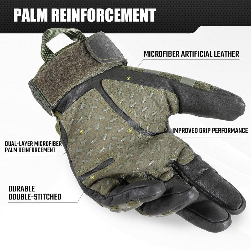 WTACTFUL Touch Screen Motorcycle Tactical Gloves for Men Airsoft Paintball Gear MTB Bike Cycling Cross-Country Motorbike ATV Hunting Hiking Riding Driving Work Outdoor Full Finger Gloves M Green