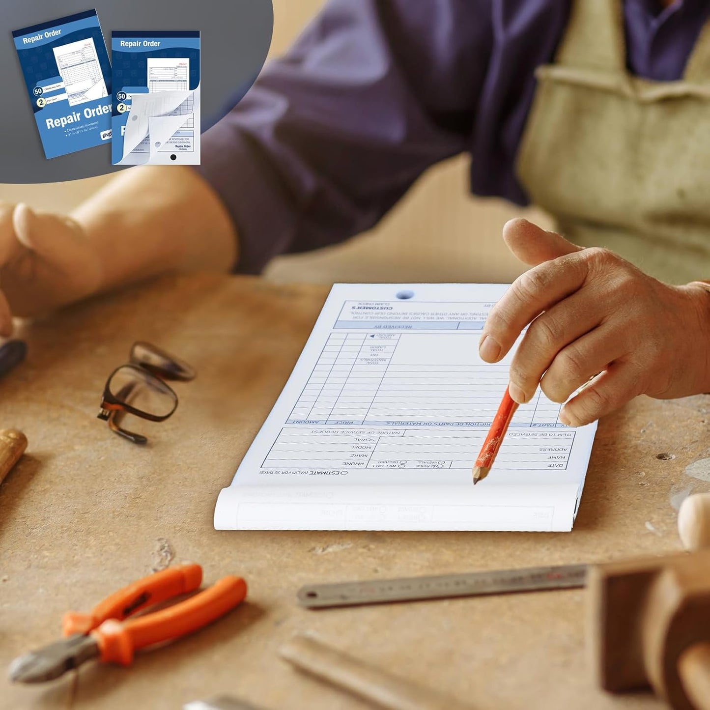 gisgfim 2 Pad Repair Order Book 2 Part Carbonless Receipt Books Consecutively Numbered with Claim Check Stub Invoice Receipt Book Work Order Form Receipt Book Order for Small Business 50 Set per Pads