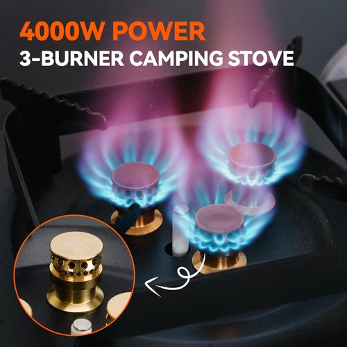 ONLYFIRE Portable Camping Stove with Carrying Case, 4000W Power Butane Stove 3 Burners, Backpacking Camp Stove for Camping, Hiking, RV Trip and Emergency, Black GS336BK
