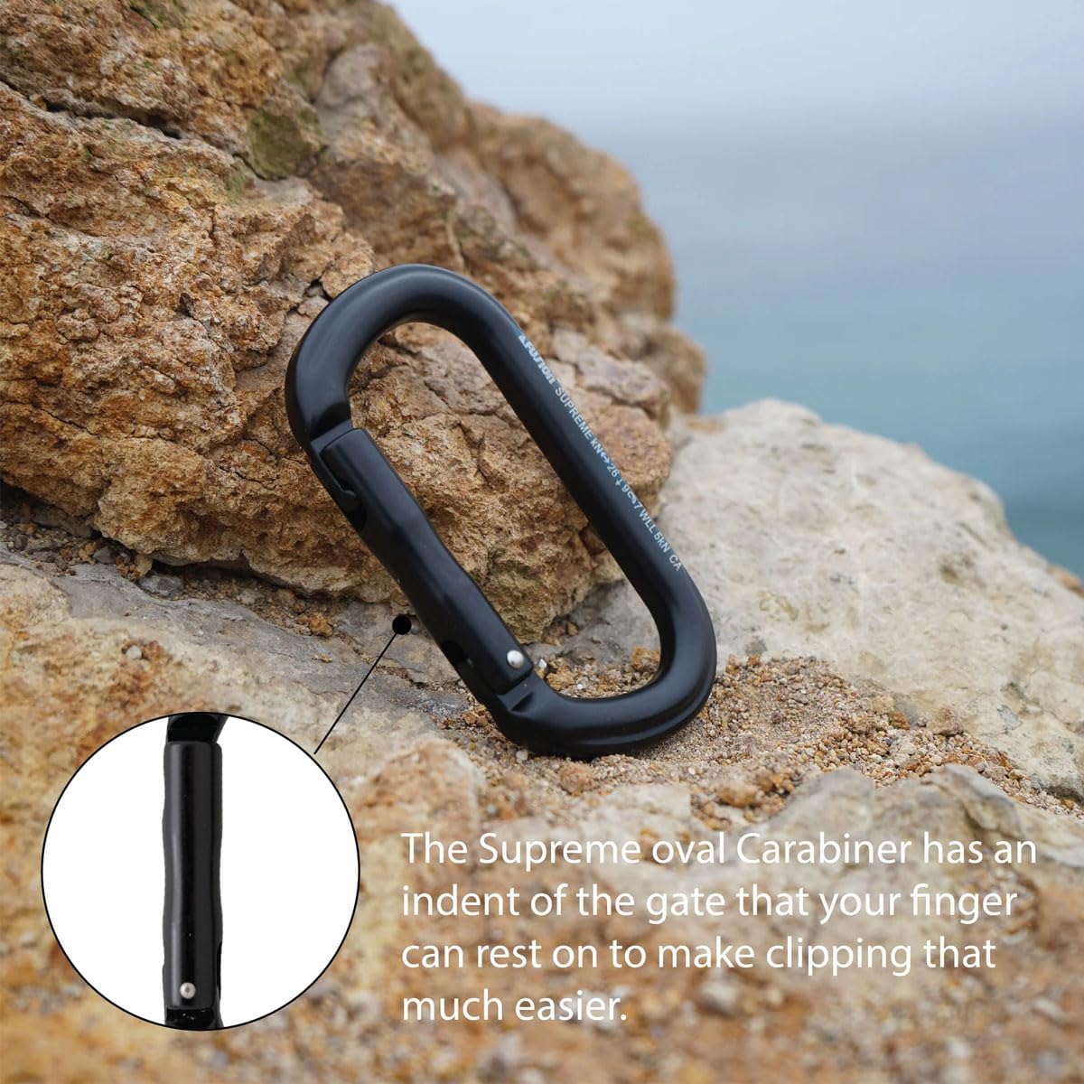 Straight Gate Carabiner - Black, Supreme Oval-Shaped (FP-9318-3-STK-BLK)