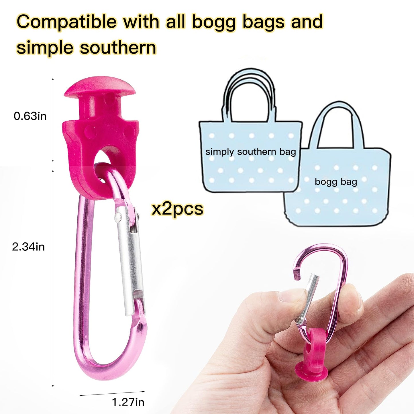 2 Set Hooks Set Accessories Compatible for Bogg Bag, Bogg Bag Accessories, Insert Carabiner Key Chain Holder Charms, Compatible for Small & Large Beach Bags (Rose Red)