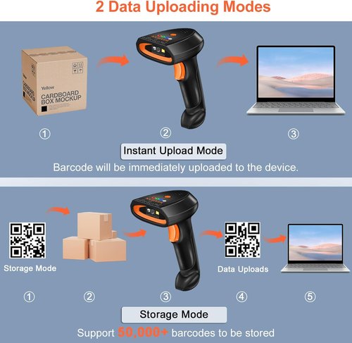 KUIIYER Bluetooth Barcode Scanner, Wireless 2D QR 1D Bar Code Scanners with LED Lights Display & AI Voice, Plug & Play Handheld Barcode Reader for iPhone, Android, iPad, Tablet, PC Computers & POS