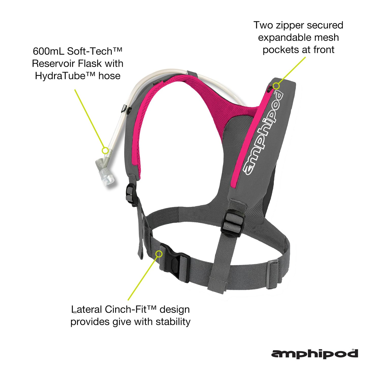 Amphipod PureRun Ultralight Hydration Vest with 600 mL Reservoir/Bladder for Endurance Training, 5K/10K Running, Men & Women - Bella