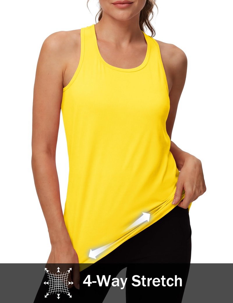 MAGCOMSEN Yellow Tank Tops for Women Athletic Muscle Workout Tank Sleeveless Tops Razor Back Gym Yoga Tanks Dry Fit L